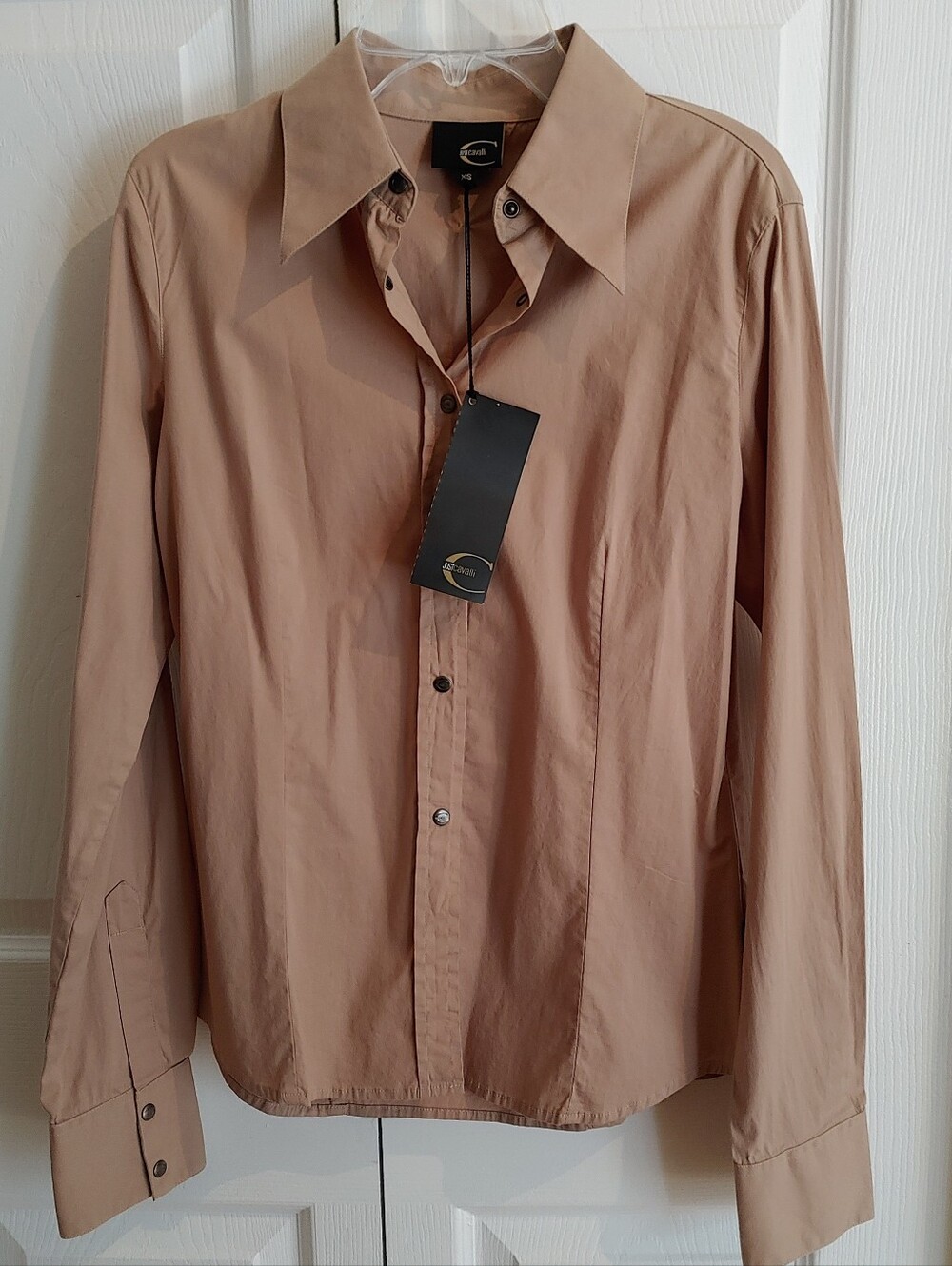 Just Cavalli Tan Beige Fitted Button Down Dress Shirt. Size XS